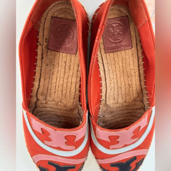 Tory burch Poppy Espadrille coral canvas and leather SZ 7.5 with box - Picture 8 of 9